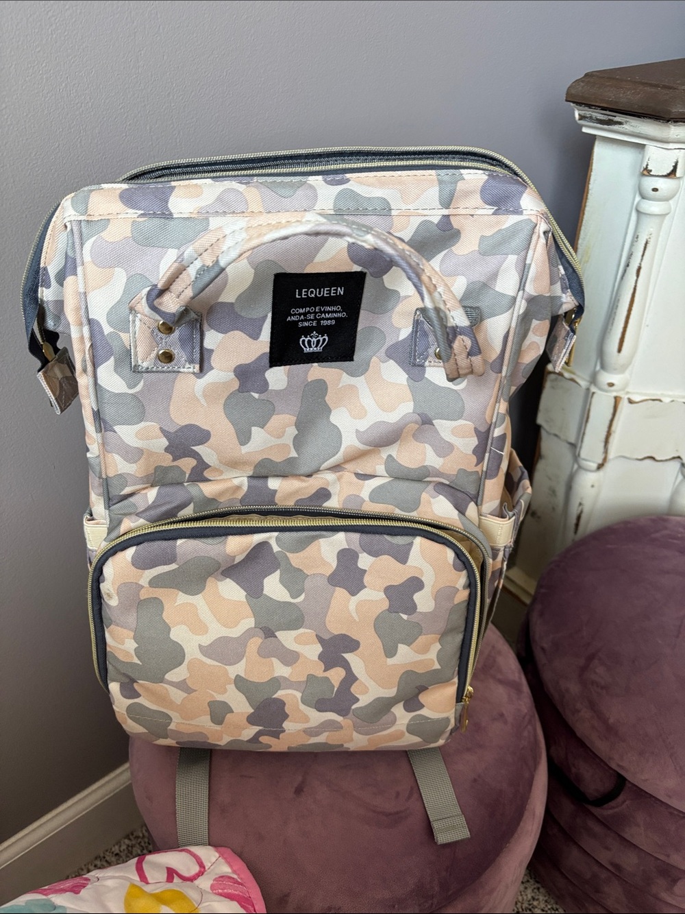 Camouflage Baby Backpack - Pink & Gray